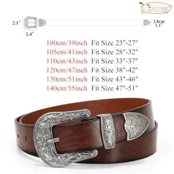 JASGOOD Women Leather Belts Ladies Vintage Western Design Black Waist Belt for Pants Jeans Dresses（Fit Size 28-32 Inches, I-Dark Coffee
