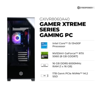 CyberPowerPC Gamer Xtreme VR Gaming PC, Intel Core i5-13400F 2.5GHz, GeForce RTX 5060 8GB, 16GB DDR5...