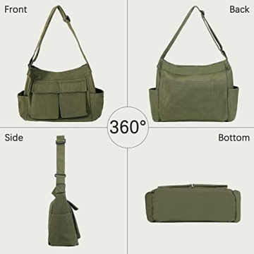 Versatile Canvas Shoulder Bag with Multiple Pockets for All