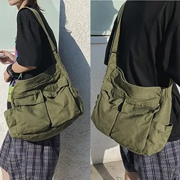 Versatile Canvas Shoulder Bag with Multiple Pockets for All