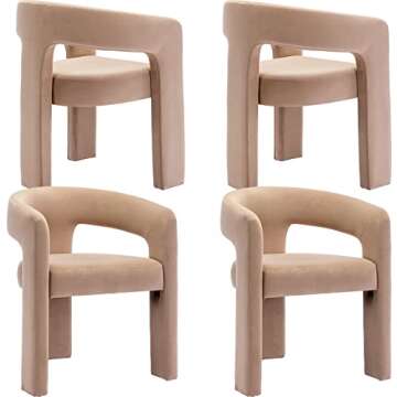 Modern Dining Chair Set of 4, Velvet Upholstered Barrel Kitchen Chair, Round Dining Chairs with Wooden Legs, Assembled Accent Armchairs for Dining Room/Living Room/Bedroom/Side, Khaki