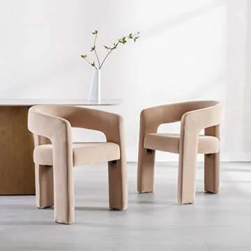 Modern Dining Chair Set of 4, Velvet Upholstered Barrel Kitchen Chair, Round Dining Chairs with Wooden Legs, Assembled Accent Armchairs for Dining Room/Living Room/Bedroom/Side, Khaki