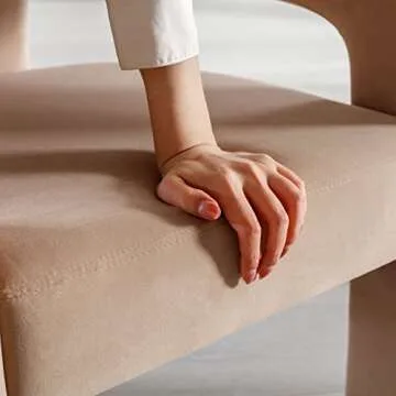 Modern Dining Chair Set of 4, Velvet Upholstered Barrel Kitchen Chair, Round Dining Chairs with Wooden Legs, Assembled Accent Armchairs for Dining Room/Living Room/Bedroom/Side, Khaki