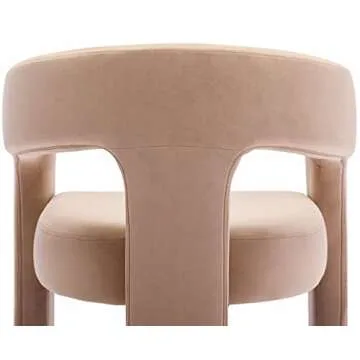 Modern Dining Chair Set of 4, Velvet Upholstered Barrel Kitchen Chair, Round Dining Chairs with Wooden Legs, Assembled Accent Armchairs for Dining Room/Living Room/Bedroom/Side, Khaki