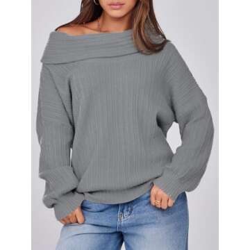 Saodimallsu Womens Off The Shoulder Sweater Top Oversized 2024 Fall Batwing Boat Neck Knit Sexy Casu...