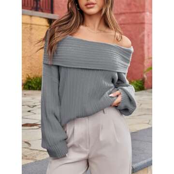 Saodimallsu Womens Off The Shoulder Sweater Top Oversized 2024 Fall Batwing Boat Neck Knit Sexy Casual Pullover Light Grey