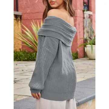 Saodimallsu Womens Off The Shoulder Sweater Top Oversized 2024 Fall Batwing Boat Neck Knit Sexy Casual Pullover Light Grey