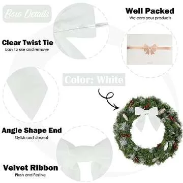 AIMUDI White Velvet Bows 4.5" White Christmas Bows for Tree Premade White Bows for Wreaths Twist Tie Bows for Gift Wrapping, Festive Winter Decor, Tree Garland, Swag, Wedding Decor - 12 PCs