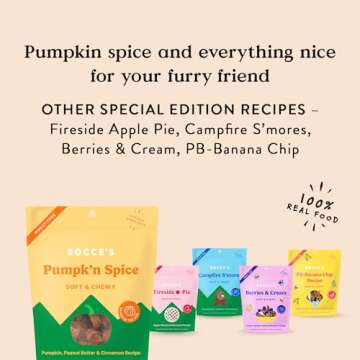 Bocce’s Bakery Pumpk'n Spice Treats for Dogs, Wheat-Free Everyday Dog Treats, Made with Real Ingredients, Baked in The USA, All-Natural Soft & Chewy Cookies, Pumpkin, Peanut Butter, & Cinnamon, 6 oz