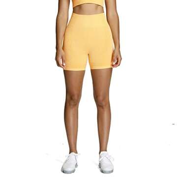 Aoxjox Vital Seamless Biker Shorts for Women High Waist Workout Booty Running Yoga Short 5" (Vital Yellow Marl, X-Large)