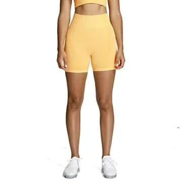 Aoxjox Vital Seamless Biker Shorts for Women High Waist Workout Booty Running Yoga Short 5" (Vital Yellow Marl, X-Large)