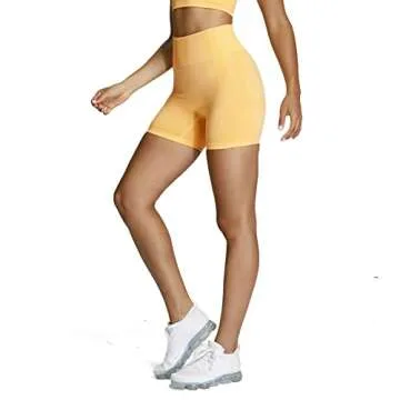 Aoxjox Vital Seamless Biker Shorts for Women High Waist Workout Booty Running Yoga Short 5" (Vital Yellow Marl, X-Large)