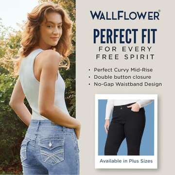 WallFlower Women's Luscious Curvy Bootcut Mid-Rise Insta Stretch Juniors Jeans (Standard and Plus), Black, 3 Long