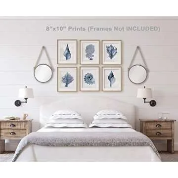 Vintage Shell Prints, Beach House Art, Coastal Art, Prints and Canvas, Coral Print, Illustration, Navy, Indigo, UNFRAMED