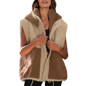Nirovien Women's Oversized Fleece Vest - Stylish Color Block Quilted Outwear with Pockets