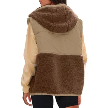 Nirovien Womens Oversized Fleece Vest with Removable Hood