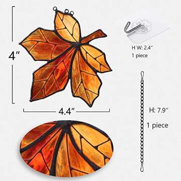 HAOSUM Maple Leaves Stained Glass Window Hanging,Fall Leaf Decorations, Suncatcher for Window,Stained Glass Maple Leaves Window Decoration for Office Party Home Decor Gifts for Women(Orange)…
