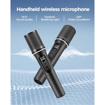Dual Handheld Wireless Microphones with Volume Control, RGB Effects, and 200ft Range
