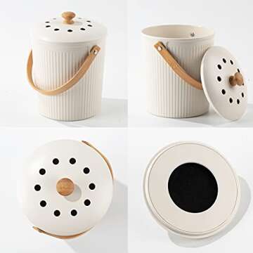 LALASTAR Countertop Compost Bin with Lid, Made of Sustainable Bamboo Fiber, Odorless Kitchen Compost Bucket, 1 Gallon, Cream