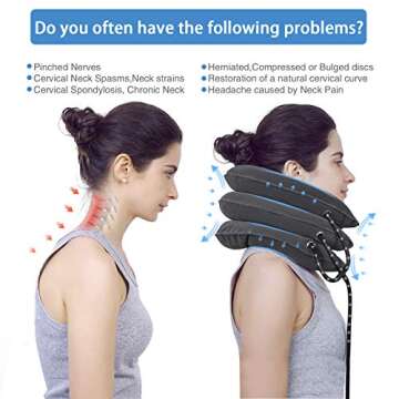 Cervical Neck Traction Device Inflatable Neck Support, Adjustable Neck Brace is Good for Spine Alignment and Chronic Neck Pain Relief, Traction Collar is Easy to Use at Home or Office