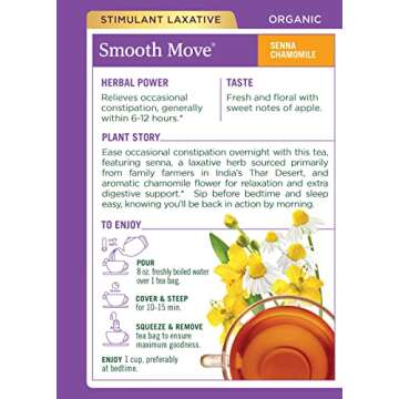 Traditional Medicinals Organic Smooth Move Senna Chamomile Herbal Tea, Relieves Occasional Constipat...