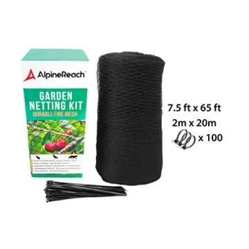AlpineReach Garden Netting 7.5 x 65 ft Heavy Duty Bird Net, Deer, Plant Protection Extra Strong Woven Mesh, Reusable Kit with Zip Ties, Animal Fencing for Fruits Trees, Black