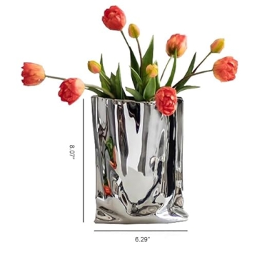 Stylish Silver Crinkle Paper Vase for Home Decor