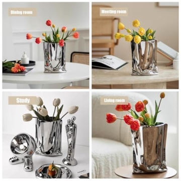 Stylish Silver Crinkle Paper Vase for Home Decor