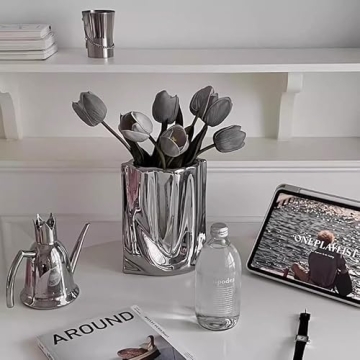 Stylish Silver Crinkle Paper Vase for Home Decor