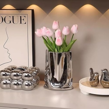 Stylish Silver Crinkle Paper Vase for Home Decor
