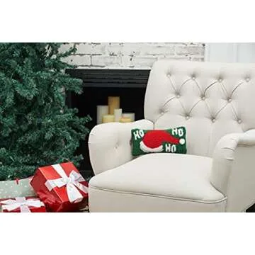 C&F Home 6" x 12" Christmas Ho, Ho, Ho Santa Hat Hooked Small/Petite Accent Throw Pillow Xmas Festive Winter Holiday Home Living Room Sofa Couch Chair Bed Bedroom Decor Decoration 6" x 12" Green