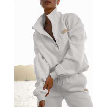 Herseas Fall 2 Piece Teacher Outfits for Women White Casual Sweatsuits Half Zip Pullover with Jogger...