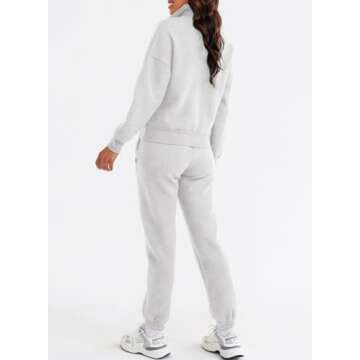 Herseas Fall 2 Piece Teacher Outfits for Women White Casual Sweatsuits Half Zip Pullover with Jogger Comfy Set Fashion Leisure Suits X-Large 16 18