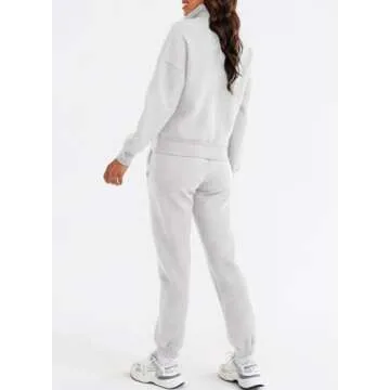 Herseas Fall 2 Piece Teacher Outfits for Women White Casual Sweatsuits Half Zip Pullover with Jogger Comfy Set Fashion Leisure Suits X-Large 16 18