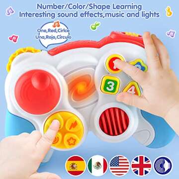 PLAY Baby Controller Toy - Bilingual Spanish & English Learning Toys, Pretend Video Game Controller & TV Remote Combo with Music and Light, Christmas Birthday Gift for Infants Toddlers 12+ Months