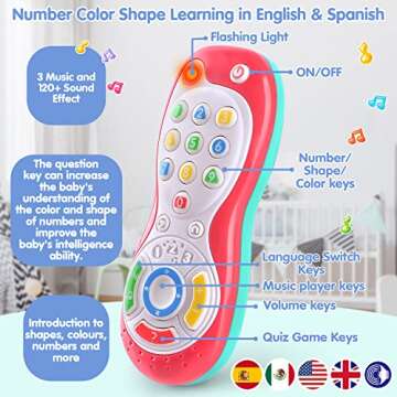 PLAY Baby Controller Toy - Bilingual Spanish & English Learning Toys, Pretend Video Game Controller & TV Remote Combo with Music and Light, Christmas Birthday Gift for Infants Toddlers 12+ Months