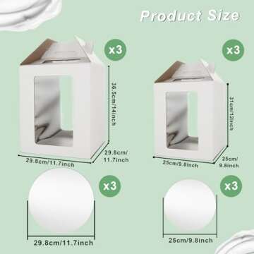 CYEAH 6 Set Tall Cake Boxes with Windows, Large Tiered 2 Sizes 10&12 Inch Tall Cake Carrier Boxes wi...