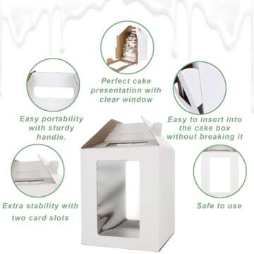 CYEAH 6 Set Tall Cake Boxes with Windows, Large Tiered 2 Sizes 10&12 Inch Tall Cake Carrier Boxes with Handle, Disposable Bakery Box Cake Containers for Wedding, Birthday, Party