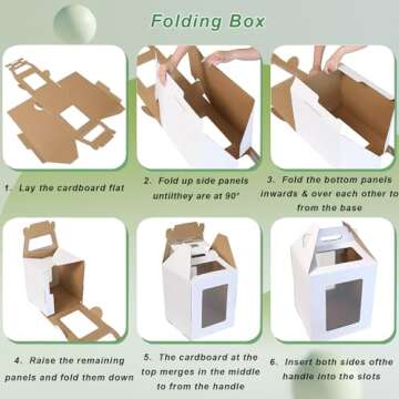 CYEAH 6 Set Tall Cake Boxes with Windows, Large Tiered 2 Sizes 10&12 Inch Tall Cake Carrier Boxes with Handle, Disposable Bakery Box Cake Containers for Wedding, Birthday, Party