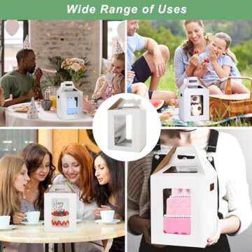 CYEAH 6 Set Tall Cake Boxes with Windows, Large Tiered 2 Sizes 10&12 Inch Tall Cake Carrier Boxes with Handle, Disposable Bakery Box Cake Containers for Wedding, Birthday, Party