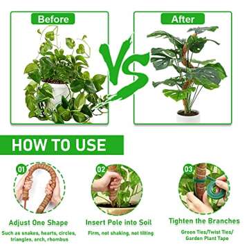 2 Pack 45" Bendable Moss Pole for Climbing Plants, Monstera Moss Poles Coco Coir Plant Stakes, Slim Moss Stick, Potted Plants Support Stakes, Perfect for Small Medium Climbing Plant Growth Indoor