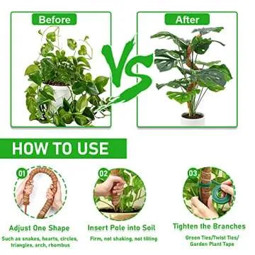 2 Pack 45" Bendable Moss Pole for Climbing Plants, Monstera Moss Poles Coco Coir Plant Stakes, Slim Moss Stick, Potted Plants Support Stakes, Perfect for Small Medium Climbing Plant Growth Indoor