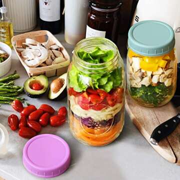 AOZITA 8 Pack REGULAR Mouth Mason Jar Lids for Ball, Kerr and More - Colored Plastic Storage Caps for Mason/Canning Jars - Leak-Proof, Dishwasher Safe & Food Grade