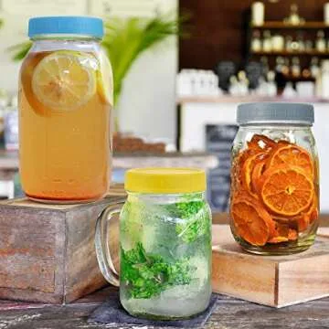 AOZITA 8 Pack REGULAR Mouth Mason Jar Lids for Ball, Kerr and More - Colored Plastic Storage Caps for Mason/Canning Jars - Leak-Proof, Dishwasher Safe & Food Grade