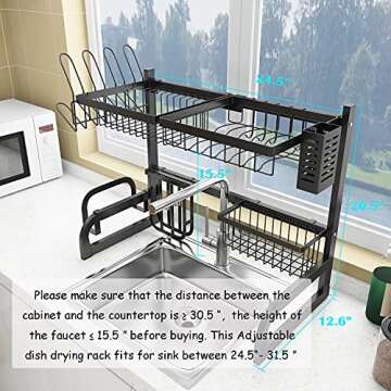 Over the Sink Dish Drying Rack Adjustable 2-Tier Large Dish Dryer Rack for Kitchen Organizer Storage...