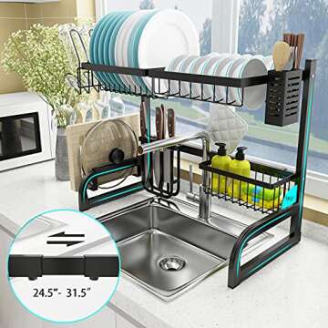 Adjustable Over Sink Dish Drying Rack for Kitchen Organization