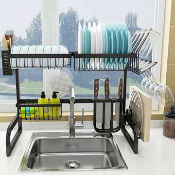 Adjustable Over Sink Dish Drying Rack for Kitchen Organization
