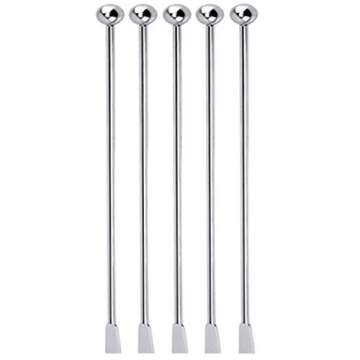 Jsdoin Stainless Steel Coffee Beverage Stirrers Stir Cocktail Drink Swizzle Stick with Small Rectangular Paddles (5 Silver)