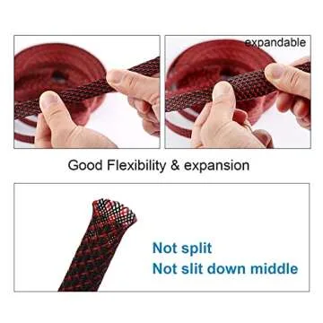 25ft PET Expandable Braided Sleeving - BlackRed Selection
