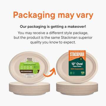 100% Compostable Oval Paper Plates [50-Pack] - {PFAS-Free} - {BPI Certified} - [12 Inch] Heavy Duty, Eco-Friendly, Biodegradable Bagasse Platters - Natural Brown 12" Oval Platter Plates by Stack Man